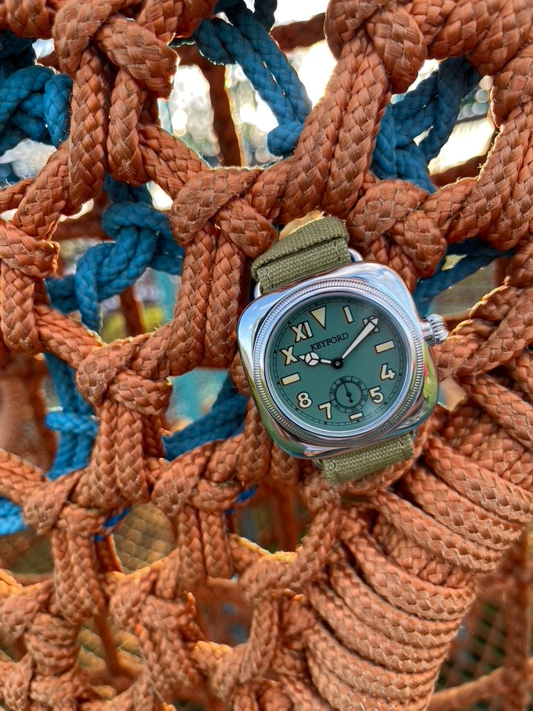 Cushion watch California dial smoky green
