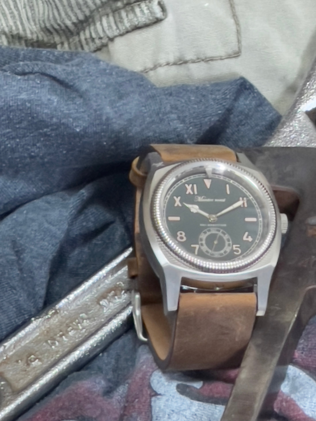 Big turtle small second brown genuine leather crazy horse strap